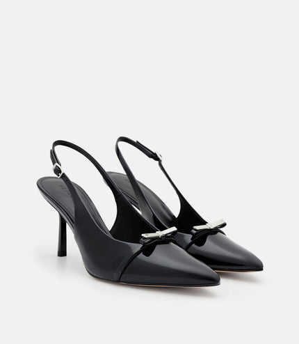 Jeanine Patent Leather Heel Slingback Pumps - Black Patent