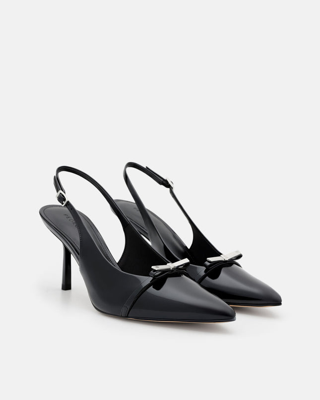 Jeanine Patent Leather Heel Slingback Pumps - Black Patent