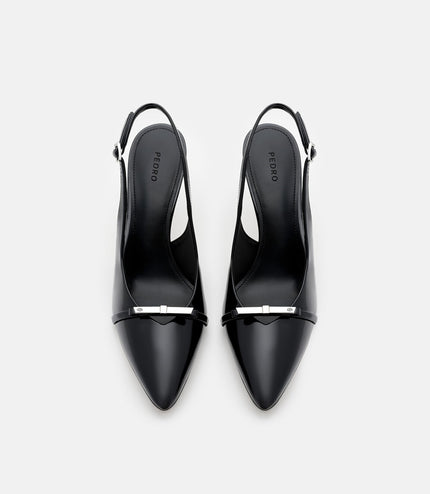Jeanine Patent Leather Heel Slingback Pumps - Black Patent