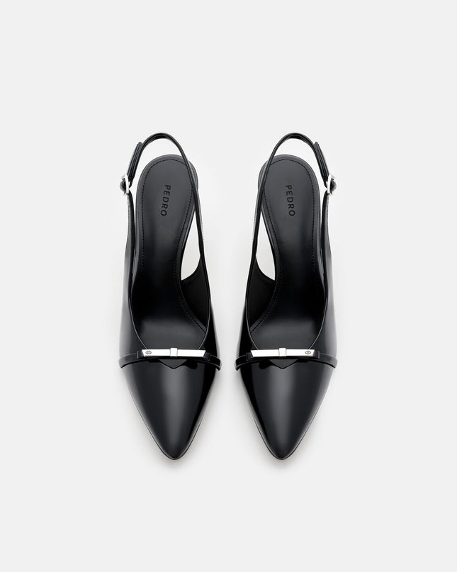 Jeanine Patent Leather Heel Slingback Pumps - Black Patent