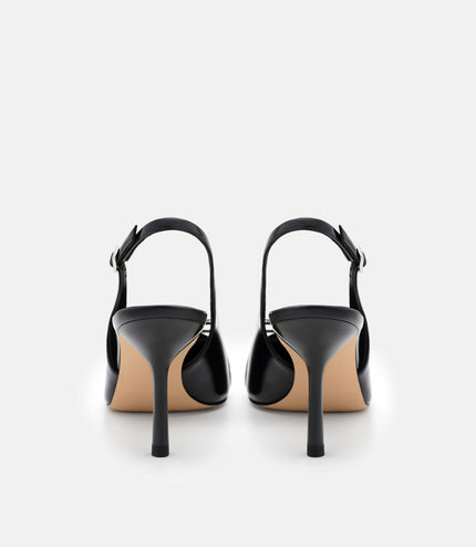 Jeanine Patent Leather Heel Slingback Pumps - Black Patent