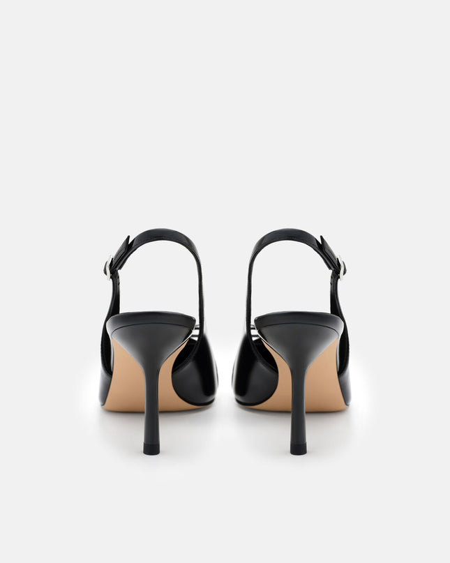 Jeanine Patent Leather Heel Slingback Pumps - Black Patent