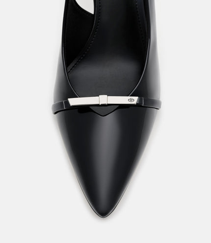 Jeanine Patent Leather Heel Slingback Pumps - Black Patent