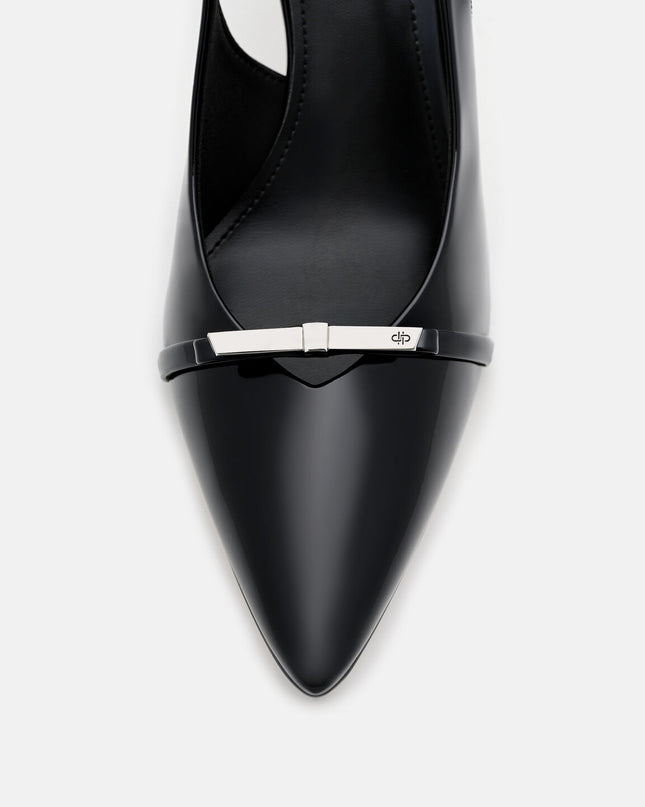 Jeanine Patent Leather Heel Slingback Pumps - Black Patent