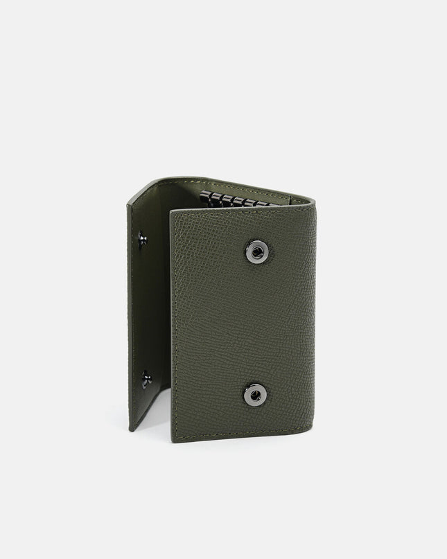 Embossed Leather Key Pouch - Military Green