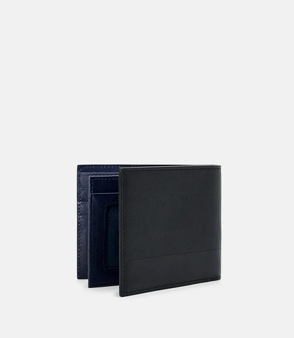 Saffiano Leather Bi-Fold Flip Wallet - Navy