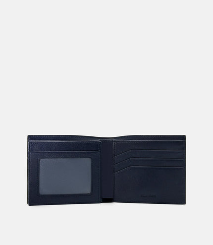 Saffiano Leather Bi-Fold Flip Wallet - Navy