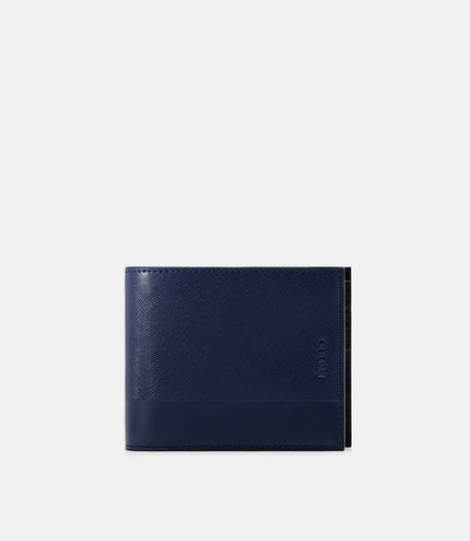 Saffiano Leather Bi-Fold Flip Wallet - Navy
