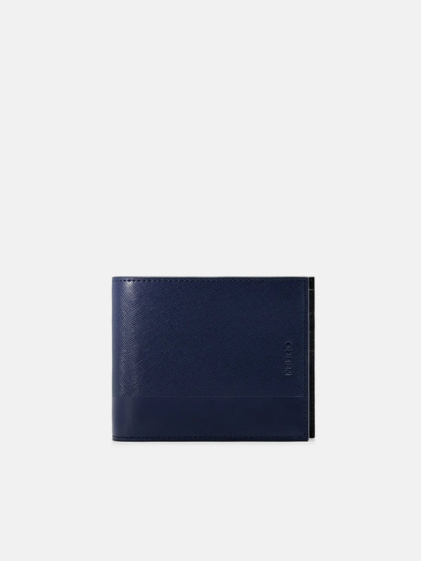 Saffiano Leather Bi-Fold Flip Wallet - Navy