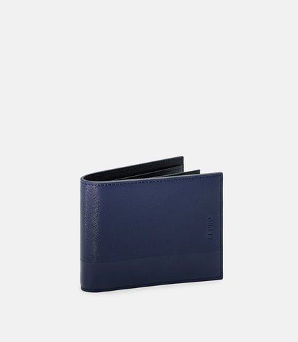 Saffiano Leather Bi-Fold Flip Wallet - Navy