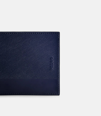 Saffiano Leather Bi-Fold Flip Wallet - Navy