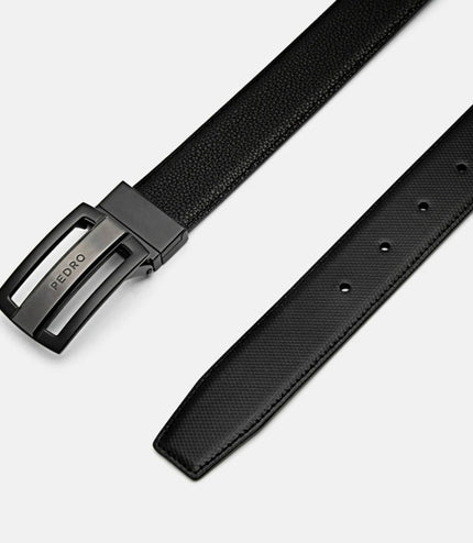 Embossed Leather Reversible Tang Belt - Black