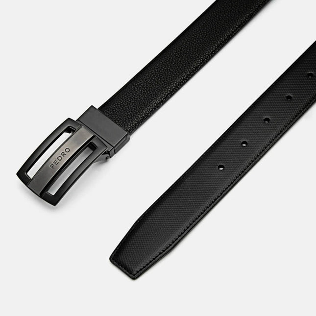 Embossed Leather Reversible Tang Belt - Black