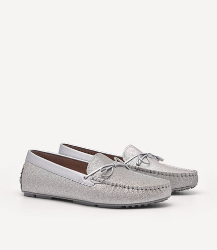 Glitter Bow Moccasins - Silver