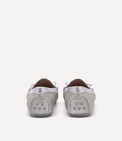 Glitter Bow Moccasins - Silver