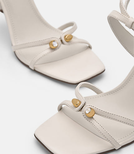 Sofia Leather Heel Sandals - Beige
