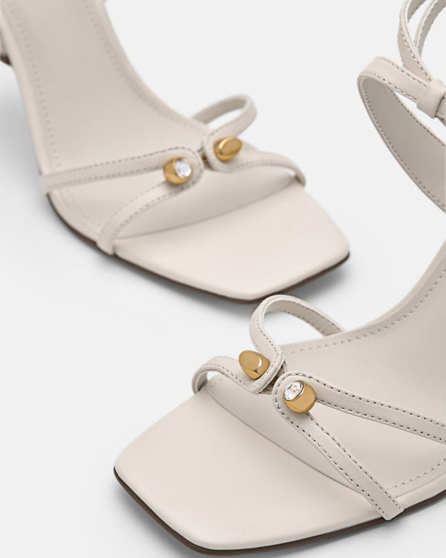Sofia Leather Heel Sandals - Beige