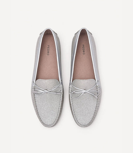 Glitter Bow Moccasins - Silver