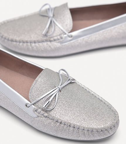 Glitter Bow Moccasins - Silver