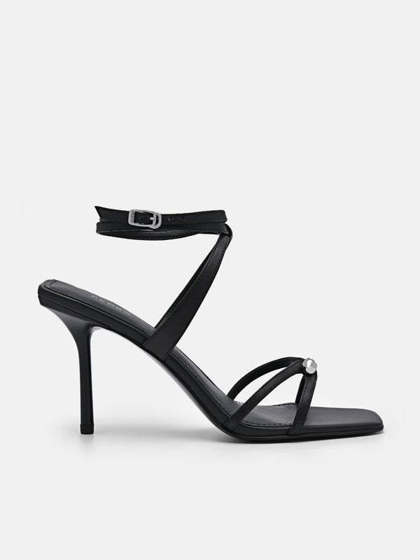 Sofia Leather Heel Sandals - Black