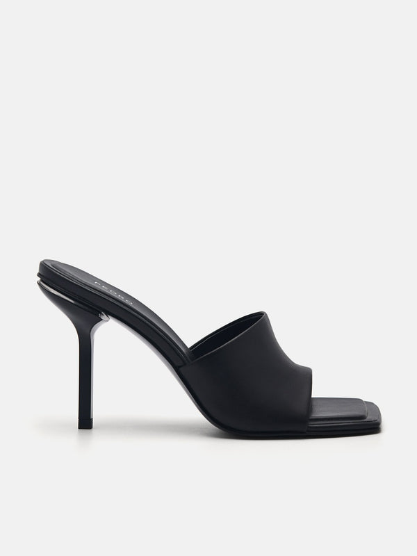 Maria Leather Heel Sandals - Black