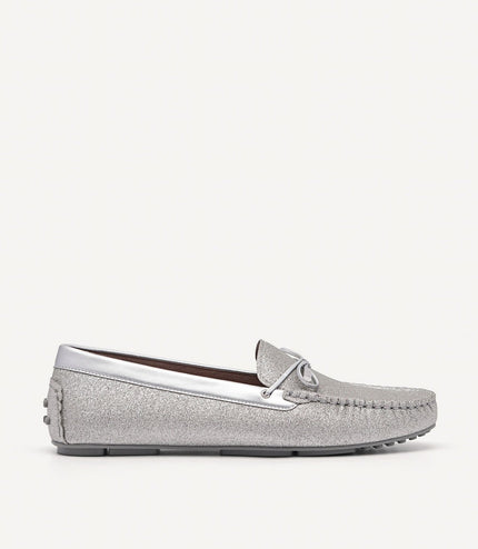 Glitter Bow Moccasins - Silver