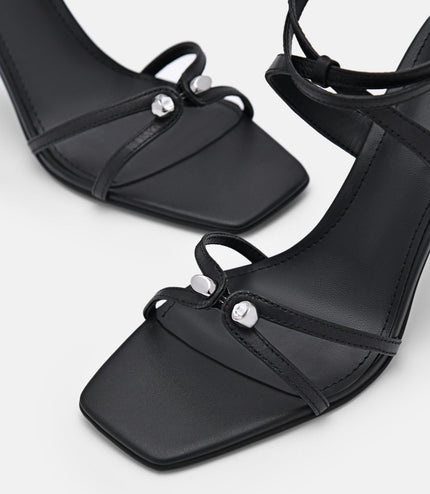 Sofia Leather Heel Sandals - Black