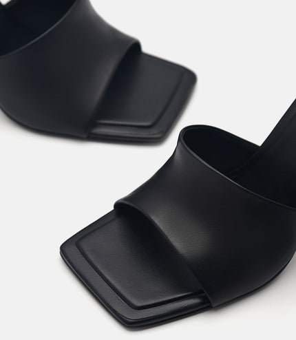 Maria Leather Heel Sandals - Black