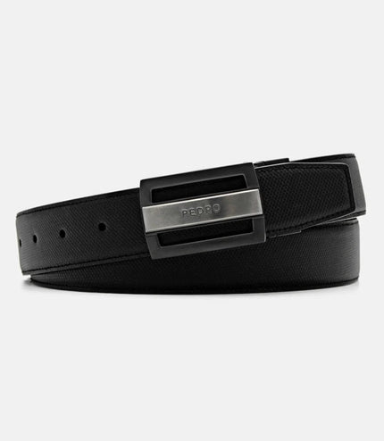 Embossed Leather Reversible Tang Belt - Black