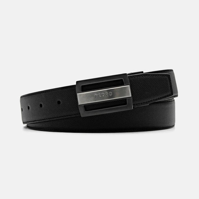 Embossed Leather Reversible Tang Belt - Black