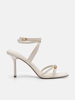 Sofia Leather Heel Sandals - Beige