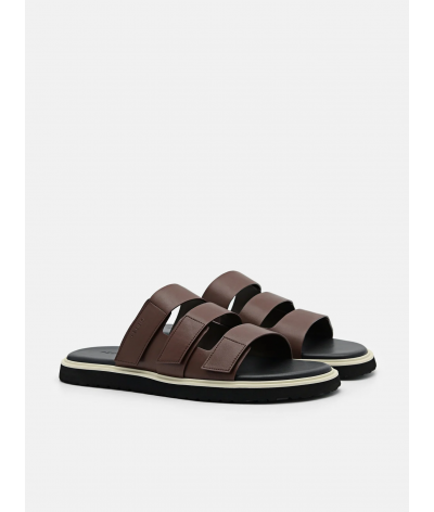 Velcro Slide Sandals - Dark Brown